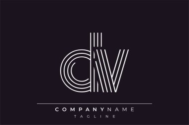 Yaratıcı DV çizgileri harf logosu tasarımı. Çağdaş markalaşma için uygun doğrusal desenleri ve baş harfleri olan basit ve zarif bir soyut logo tasarımı. Monokromatik stil modern, şık bir cazibe katıyor ve profesyonelliği vurguluyor..