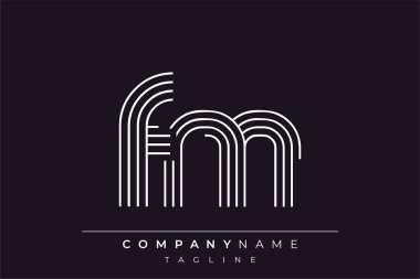 Yaratıcı FM çizgileri harf logosu tasarımı. Çağdaş markalaşma için uygun doğrusal desenleri ve baş harfleri olan basit ve zarif bir soyut logo tasarımı. Monokromatik stil modern, şık bir cazibe katıyor ve profesyonelliği vurguluyor..