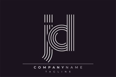 Yaratıcı JD çizgileri harf logosu tasarımı. Çağdaş markalaşma için uygun doğrusal desenleri ve baş harfleri olan basit ve zarif bir soyut logo tasarımı. Monokromatik stil modern, şık bir cazibe katıyor ve profesyonelliği vurguluyor..