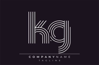 Yaratıcı KG çizgileri harf logosu tasarımı. Çağdaş markalaşma için uygun doğrusal desenleri ve baş harfleri olan basit ve zarif bir soyut logo tasarımı. Monokromatik stil modern, şık bir cazibe katıyor ve profesyonelliği vurguluyor..