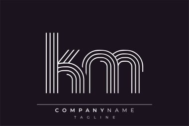 Yaratıcı KM çizgileri harf logosu tasarımı. Çağdaş markalaşma için uygun doğrusal desenleri ve baş harfleri olan basit ve zarif bir soyut logo tasarımı. Monokromatik stil modern, şık bir cazibe katıyor ve profesyonelliği vurguluyor..