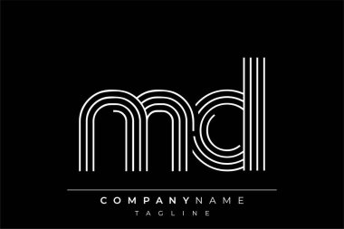 Yaratıcı MD çizgileri harf logosu tasarımı. Çağdaş markalaşma için uygun doğrusal desenleri ve baş harfleri olan basit ve zarif bir soyut logo tasarımı. Monokromatik stil modern, şık bir cazibe katıyor ve profesyonelliği vurguluyor..