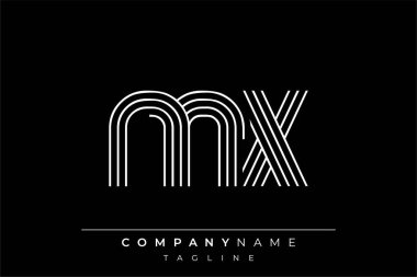 Yaratıcı MX çizgileri harf logosu tasarımı. Çağdaş markalaşma için uygun doğrusal desenleri ve baş harfleri olan basit ve zarif bir soyut logo tasarımı. Monokromatik stil modern, şık bir cazibe katıyor ve profesyonelliği vurguluyor..