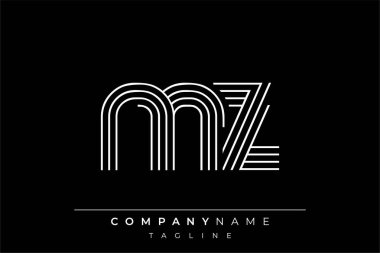 Yaratıcı MZ çizgileri harf logosu tasarımı. Çağdaş markalaşma için uygun doğrusal desenleri ve baş harfleri olan basit ve zarif bir soyut logo tasarımı. Monokromatik stil modern, şık bir cazibe katıyor ve profesyonelliği vurguluyor..