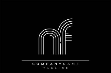 Yaratıcı NF çizgileri harf logosu tasarımı. Çağdaş markalaşma için uygun doğrusal desenleri ve baş harfleri olan basit ve zarif bir soyut logo tasarımı. Monokromatik stil modern, şık bir cazibe katıyor ve profesyonelliği vurguluyor..
