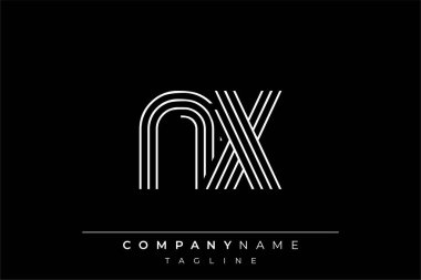 Yaratıcı NX çizgileri harf logosu tasarımı. Çağdaş markalaşma için uygun doğrusal desenleri ve baş harfleri olan basit ve zarif bir soyut logo tasarımı. Monokromatik stil modern, şık bir cazibe katıyor ve profesyonelliği vurguluyor..