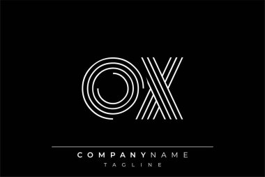 Yaratıcı OX çizgileri harf logosu tasarımı. Çağdaş markalaşma için uygun doğrusal desenleri ve baş harfleri olan basit ve zarif bir soyut logo tasarımı. Monokromatik stil modern, şık bir cazibe katıyor ve profesyonelliği vurguluyor..
