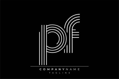 Yaratıcı PF çizgileri harf logosu tasarımı. Çağdaş markalaşma için uygun doğrusal desenleri ve baş harfleri olan basit ve zarif bir soyut logo tasarımı. Monokromatik stil modern, şık bir cazibe katıyor ve profesyonelliği vurguluyor..