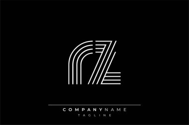 Yaratıcı RZ çizgileri harf logosu tasarımı. Çağdaş markalaşma için uygun doğrusal desenleri ve baş harfleri olan basit ve zarif bir soyut logo tasarımı. Monokromatik stil modern, şık bir cazibe katıyor ve profesyonelliği vurguluyor..
