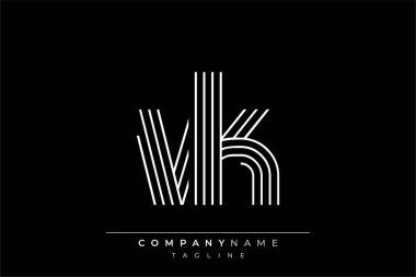 Yaratıcı VK çizgileri harf logosu tasarımı. Çağdaş markalaşma için uygun doğrusal desenleri ve baş harfleri olan basit ve zarif bir soyut logo tasarımı. Monokromatik stil modern, şık bir cazibe katıyor ve profesyonelliği vurguluyor..