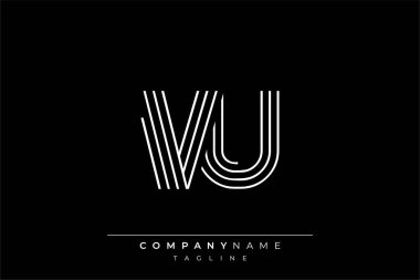 Yaratıcı VU çizgileri harf logosu tasarımı. Çağdaş markalaşma için uygun doğrusal desenleri ve baş harfleri olan basit ve zarif bir soyut logo tasarımı. Monokromatik stil modern, şık bir cazibe katıyor ve profesyonelliği vurguluyor..