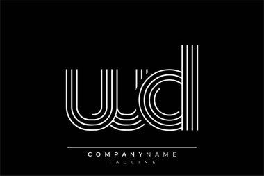 Yaratıcı WD çizgileri harf logosu tasarımı. Çağdaş markalaşma için uygun doğrusal desenleri ve baş harfleri olan basit ve zarif bir soyut logo tasarımı. Monokromatik stil modern, şık bir cazibe katıyor ve profesyonelliği vurguluyor..