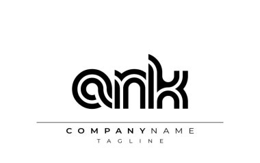 ANK Yaratıcı Eşsiz Modern Harf Logosu Tasarımı. Benzersiz bir harf dizaynına sahip stilize logo, soyut minimalist estetik ve modern cazibe sunar