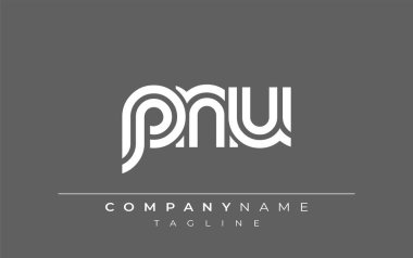 PNU Yaratıcı Eşsiz Modern Harf Logosu Tasarımı. Benzersiz bir harf dizaynına sahip stilize logo, soyut minimalist estetik ve modern cazibe sunar