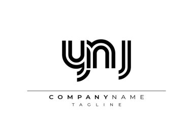 YNJ Yaratıcı Eşsiz Modern Harf Logosu Tasarımı. Benzersiz bir harf dizaynına sahip stilize logo, soyut minimalist estetik ve modern cazibe sunar