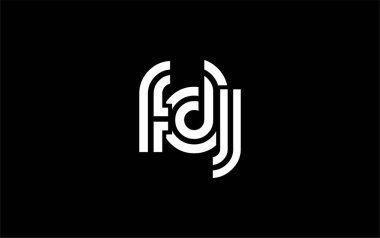 FDJ Yaratıcı Eşsiz Modern Harf Logosu Tasarımı. Benzersiz bir harf dizaynına sahip stilize logo, soyut minimalist estetik ve modern cazibe sunar.