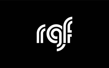 RGF Yaratıcı Eşsiz Modern Harf Logosu Tasarımı. Benzersiz bir harf dizaynına sahip stilize logo, soyut minimalist estetik ve modern cazibe sunar.