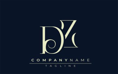 DZ soyut logosu. Zarif Tasarlanmış Minimalist Monogram Logosu ve Şık Harfler. Sofistike ve gösterişli minimalist monogram benzersiz harf dizaynı.