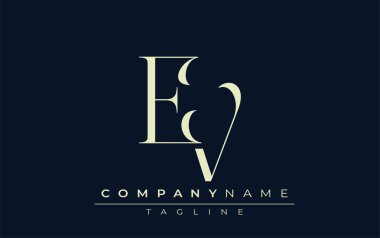 EV soyut logosu. Zarif Tasarlanmış Minimalist Monogram Logosu ve Şık Harfler. Sofistike ve gösterişli minimalist monogram benzersiz harf dizaynı.
