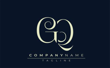 GQ soyut logosu. Zarif Tasarlanmış Minimalist Monogram Logosu ve Şık Harfler. Sofistike ve gösterişli minimalist monogram benzersiz harf dizaynı.