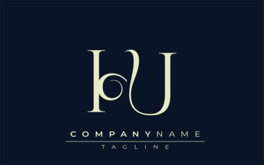HU soyut logosu. Zarif Tasarlanmış Minimalist Monogram Logosu ve Şık Harfler. Sofistike ve gösterişli minimalist monogram benzersiz harf dizaynı.