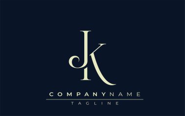 Soyut JK Logosu. Zarif Tasarlanmış Minimalist Monogram Logosu ve Şık Harfler. Sofistike ve gösterişli minimalist monogram benzersiz harf dizaynı.
