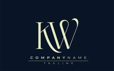 KW soyut logosu. Zarif Tasarlanmış Minimalist Monogram Logosu ve Şık Harfler. Sofistike ve gösterişli minimalist monogram benzersiz harf dizaynı.