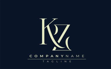 KZ soyut logosu. Zarif Tasarlanmış Minimalist Monogram Logosu ve Şık Harfler. Sofistike ve gösterişli minimalist monogram benzersiz harf dizaynı.