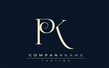 PK soyut logosu. Zarif Tasarlanmış Minimalist Monogram Logosu ve Şık Harfler. Sofistike ve gösterişli minimalist monogram benzersiz harf dizaynı.