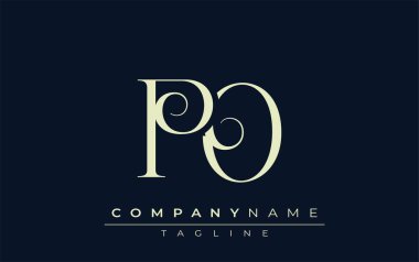 PO soyut logosu. Zarif Tasarlanmış Minimalist Monogram Logosu ve Şık Harfler. Sofistike ve gösterişli minimalist monogram benzersiz harf dizaynı.