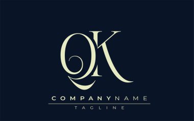QK soyut logosu. Zarif Tasarlanmış Minimalist Monogram Logosu ve Şık Harfler. Sofistike ve gösterişli minimalist monogram benzersiz harf dizaynı.