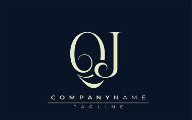 QJ soyut logosu. Zarif Tasarlanmış Minimalist Monogram Logosu ve Şık Harfler. Sofistike ve gösterişli minimalist monogram benzersiz harf dizaynı.