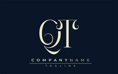 QT soyut logosu. Zarif Tasarlanmış Minimalist Monogram Logosu ve Şık Harfler. Sofistike ve gösterişli minimalist monogram benzersiz harf dizaynı.