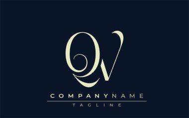 QV soyut logosu. Zarif Tasarlanmış Minimalist Monogram Logosu ve Şık Harfler. Sofistike ve gösterişli minimalist monogram benzersiz harf dizaynı.