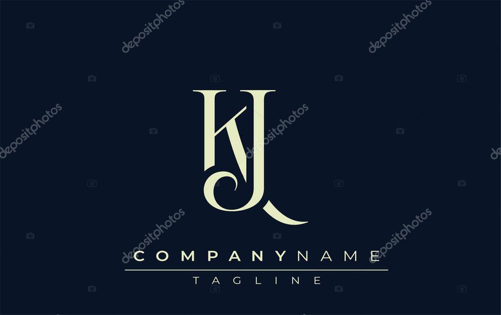 KJ abstract Logo. Elegantly Designed Minimalist Monogram Logo with Stylish Lettering. Sophisticated and sleek minimalist monogram showcasing unique lettering design.