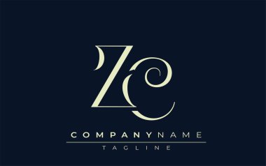 ZC soyut logosu. Zarif Tasarlanmış Minimalist Monogram Logosu ve Şık Harfler. Sofistike ve gösterişli minimalist monogram benzersiz harf dizaynı.