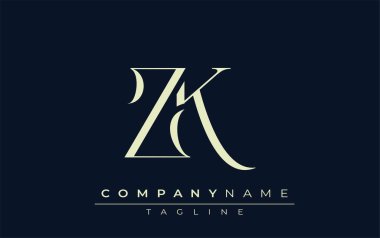 ZK soyut logosu. Zarif Tasarlanmış Minimalist Monogram Logosu ve Şık Harfler. Sofistike ve gösterişli minimalist monogram benzersiz harf dizaynı.