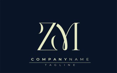 ZM soyut logosu. Zarif Tasarlanmış Minimalist Monogram Logosu ve Şık Harfler. Sofistike ve gösterişli minimalist monogram benzersiz harf dizaynı.