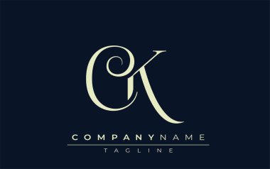 CK soyut logosu. Zarif Tasarlanmış Minimalist Monogram Logosu ve Şık Harfler. Sofistike ve gösterişli minimalist monogram benzersiz harf dizaynı.