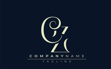 CZ soyut logosu. Zarif Tasarlanmış Minimalist Monogram Logosu ve Şık Harfler. Sofistike ve gösterişli minimalist monogram benzersiz harf dizaynı.