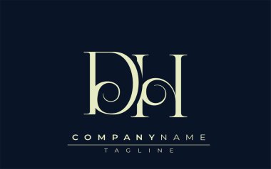 DH soyut logosu. Zarif Tasarlanmış Minimalist Monogram Logosu ve Şık Harfler. Sofistike ve gösterişli minimalist monogram benzersiz harf dizaynı.