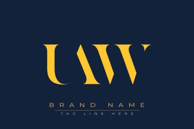 UAW soyut harf logosu tasarımı. Bu logo üç soyut harf tarafından tasarlanmıştır..