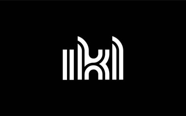 IKL Yaratıcı Eşsiz Modern Harf Logosu Tasarımı. Benzersiz bir harf dizaynına sahip stilize logo, soyut minimalist estetik ve modern cazibe sunar.