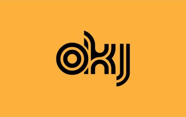 OKJ Yaratıcı Eşsiz Modern Harf Logosu Tasarımı. Benzersiz bir harf dizaynına sahip stilize logo, soyut minimalist estetik ve modern cazibe sunar.