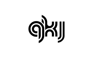 QKJ Yaratıcı Eşsiz Modern Harf Logosu Tasarımı. Benzersiz bir harf dizaynına sahip stilize logo, soyut minimalist estetik ve modern cazibe sunar.
