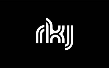 RKJ Yaratıcı Eşsiz Modern Harf Logosu Tasarımı. Benzersiz bir harf dizaynına sahip stilize logo, soyut minimalist estetik ve modern cazibe sunar.