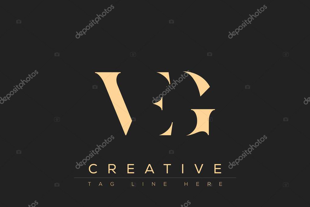 VEG abstract letter logo design. This logo is designed by three abstract letters.
