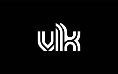 VLK Yaratıcı Eşsiz Modern Harf Logosu Tasarımı. Benzersiz bir harf dizaynına sahip stilize logo, soyut minimalist estetik ve modern cazibe sunar.