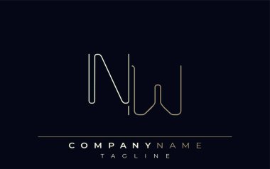 NW Soyut Hat Biçimi Logosu. Harfler N ve W Soyut Satır Biçiminin Minimalist Tasarımı