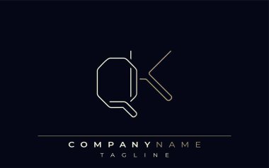 QK Soyut Satır Biçimi Logosu. Harflerin Q ve K Soyut Satır Biçiminin Minimalist Tasarımı